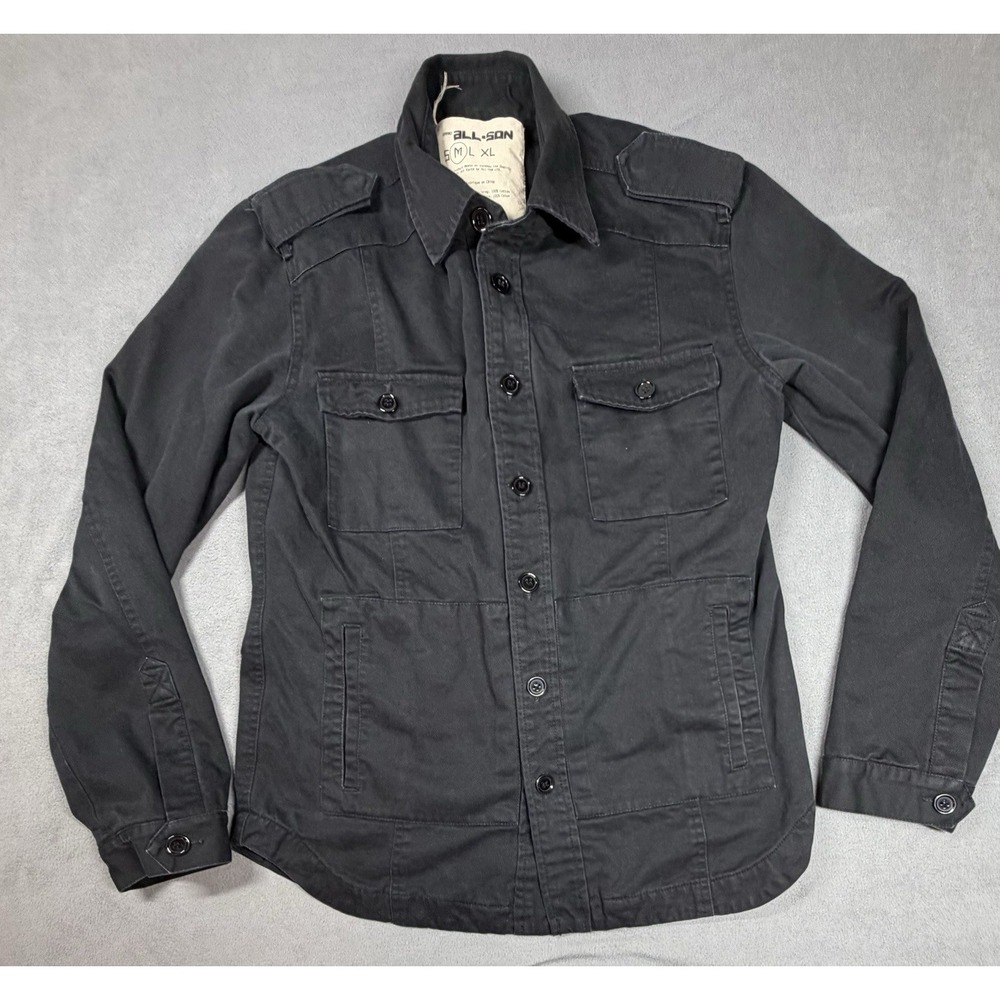 All-Son Military Style Jacket Mens Medium Black Cotton Full Zip Field Coat M